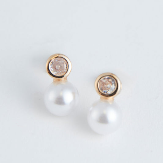 Ear Sense Gold Pearl and Crystal Drop Earrings
