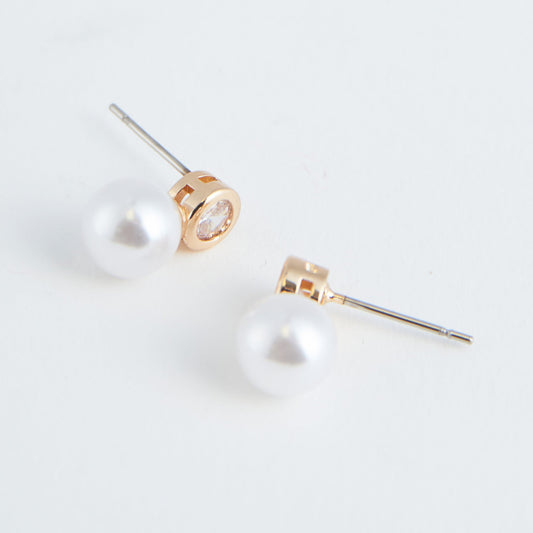 Ear Sense Gold Pearl and Crystal Drop Earrings