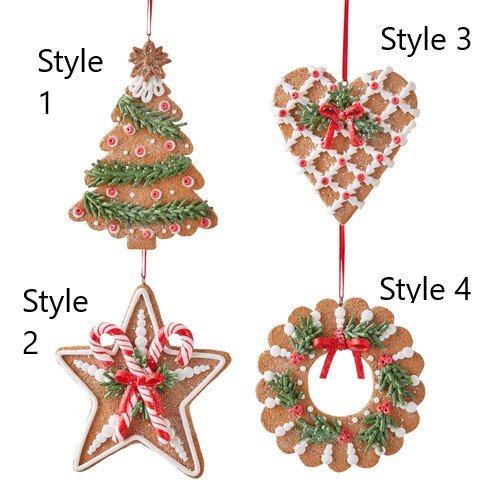 5 HOLIDAY GINGERBREAD ORNAMENT by Raz 4 Assorted