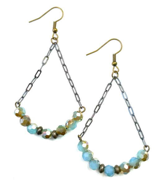 BEADED TRI-ARCH ON CHAIN/YELLOW EARRINGS