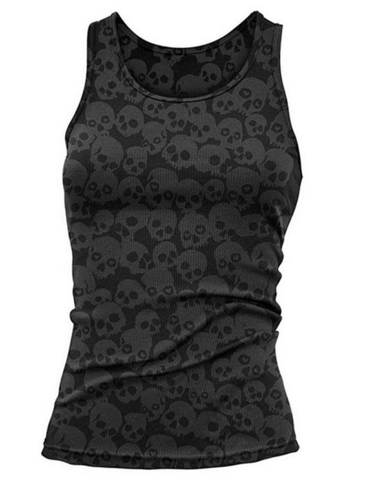 Punk Slim Fit Skull Printed Tank Top