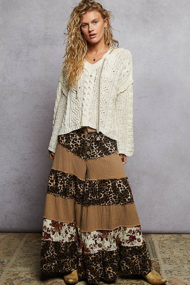 Oversize fit v-neck hooded cable knit chenille sweater by Pol Clothing