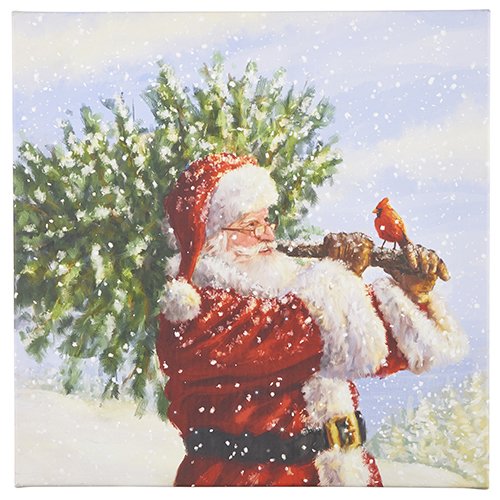 20 SANTA CARRYING CHRISTMAS TREE LIT PRINT by Raz