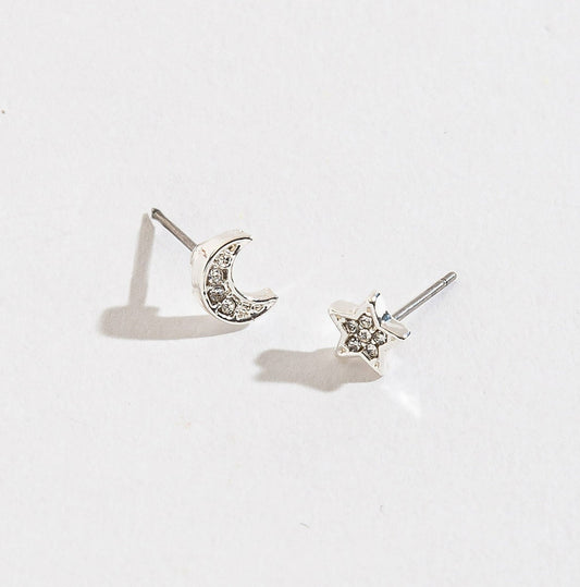Moon & Star Pave Stud Earrings