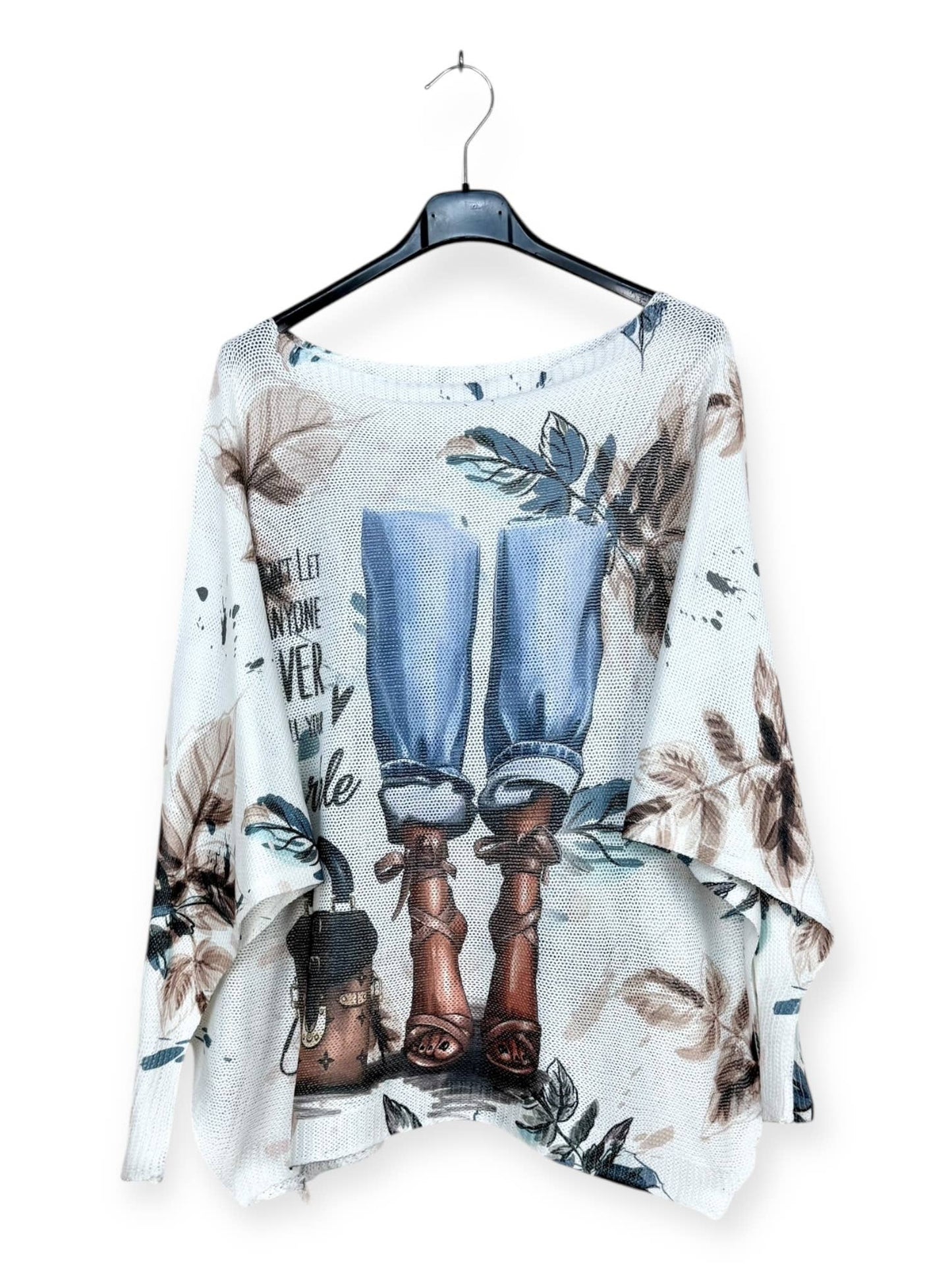 Don't Let Anyone Dull Your Sparkle Jeans & Pumps Patterned knit sweater, long sleeves Made in Italy