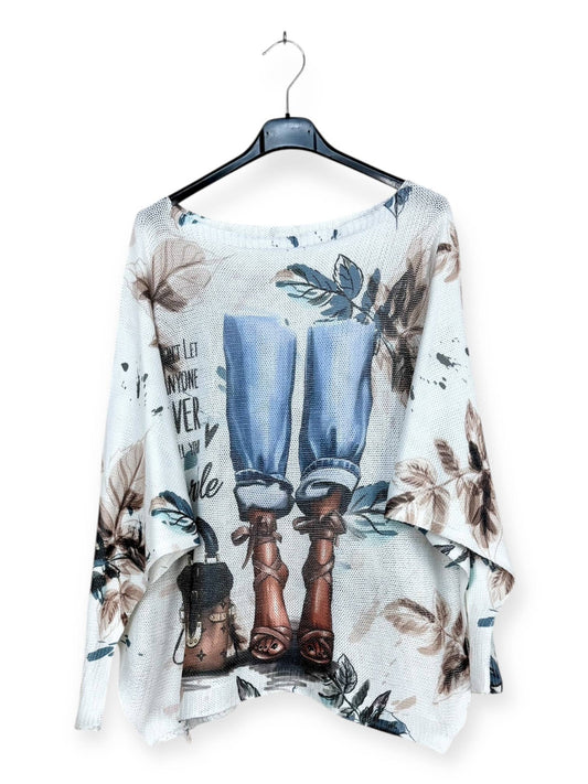 Don't Let Anyone Dull Your Sparkle Jeans & Pumps Patterned knit sweater, long sleeves Made in Italy