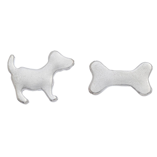 Stud Buds Silver Dog/Bone Stud Earrings