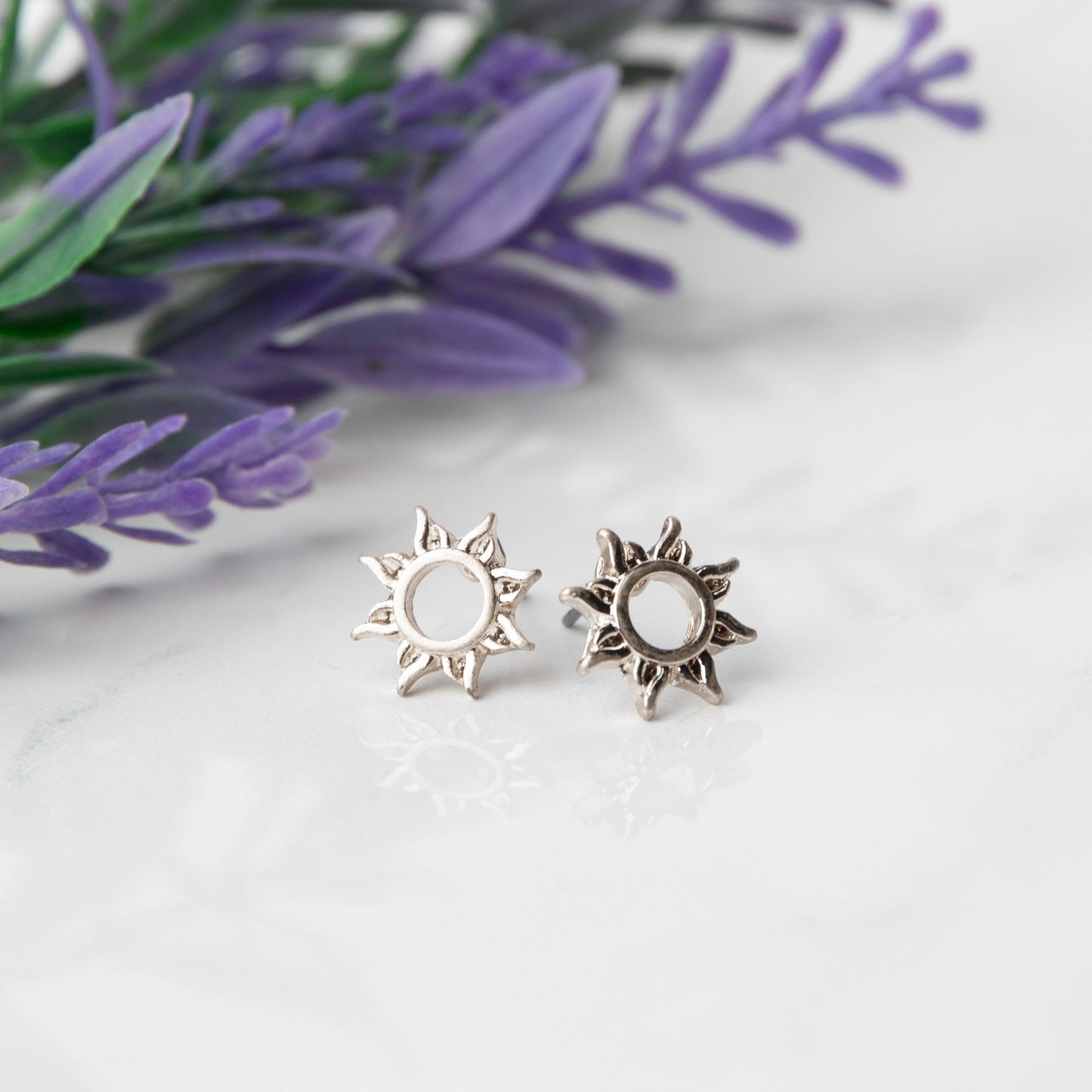 Sun Silver Stud Bud Earrings