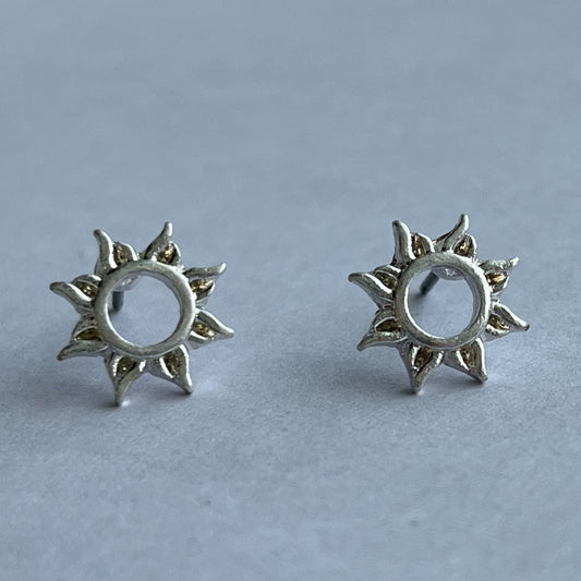 Sun Silver Stud Bud Earrings