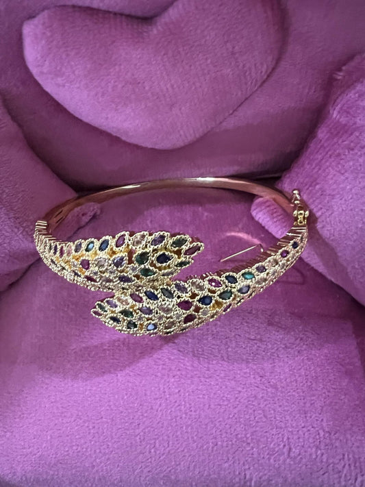 Multi Pave' Leaf Cuff Easy Breezy Bracelet by B.b. Lila Jewelry