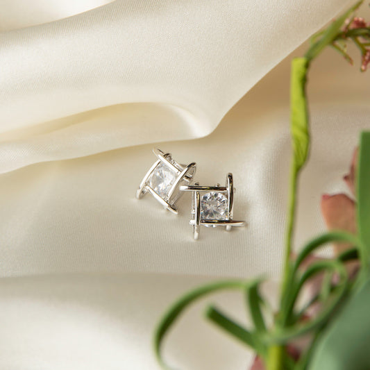 Dazzler Linked Square Cubic Zirconia Stud Earrings
