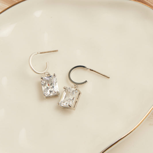Dazzler Square Cubic Zirconia Hoop Earrings