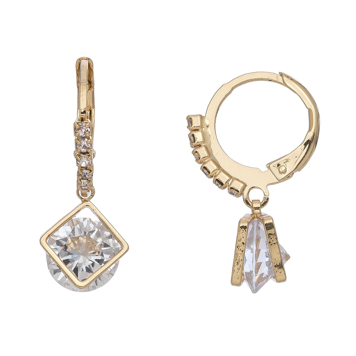 Dazzler Cubic Zirconia Diamond Shape Hoop Earrings