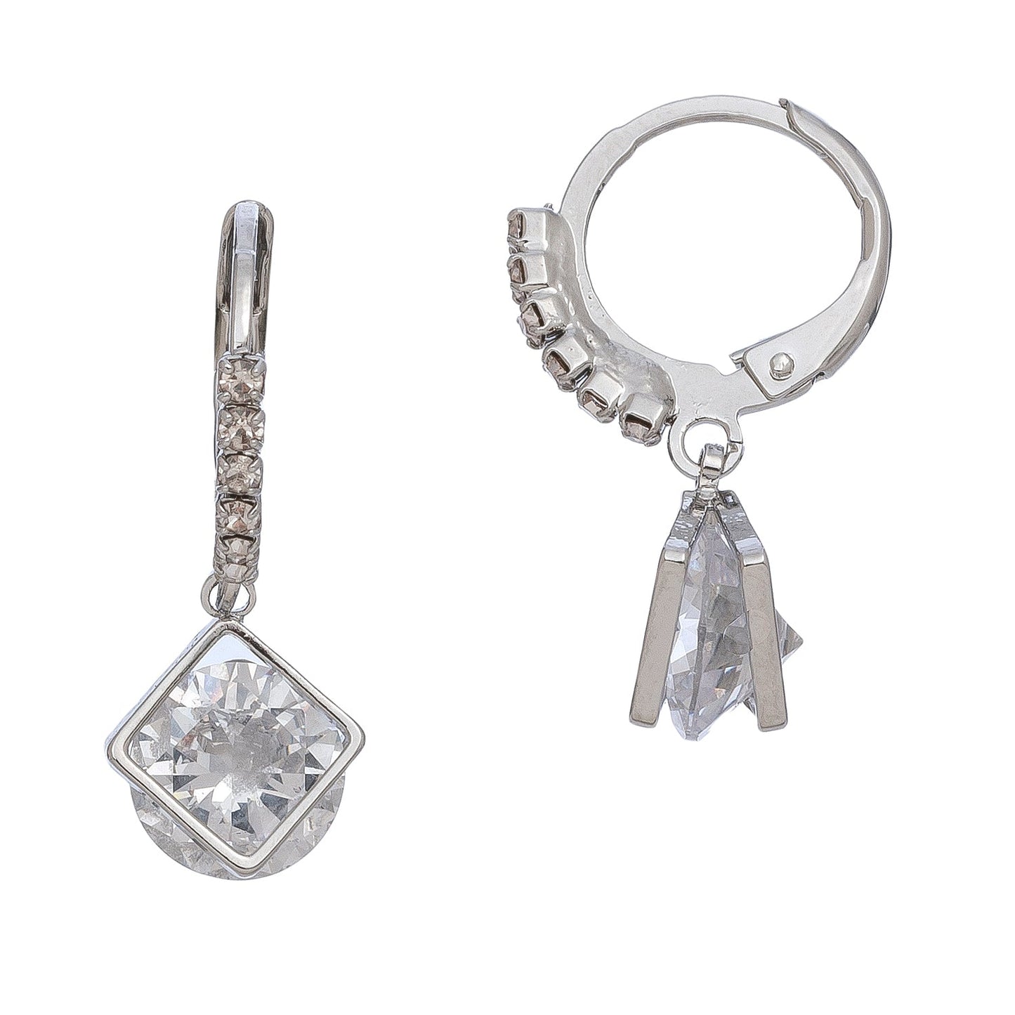 Dazzler Cubic Zirconia Diamond Shape Hoop Earrings