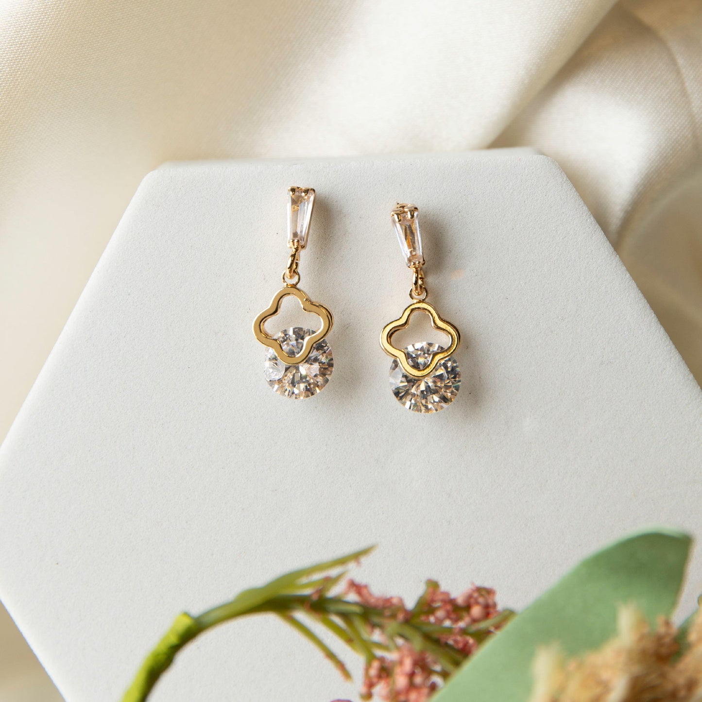 Dazzler Flower Cubic Zirconia Drop Earrings