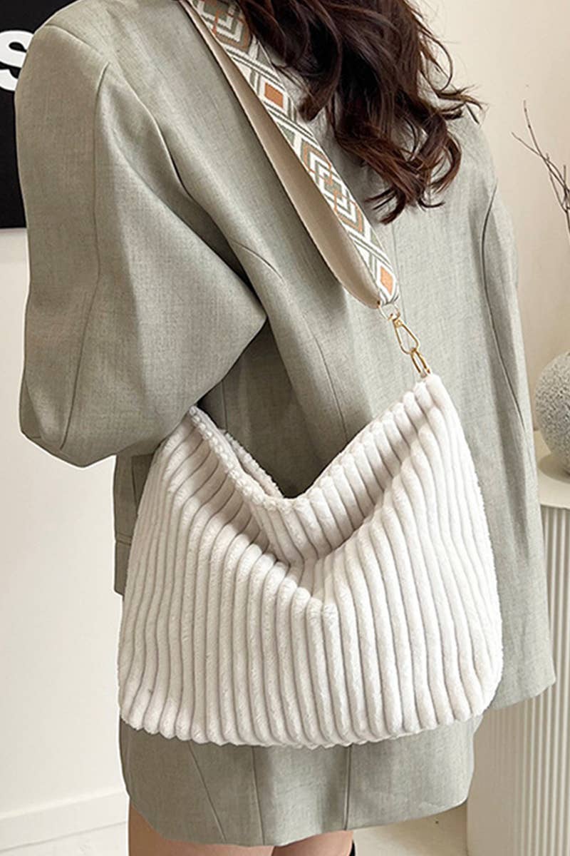 Corduroy Tote Bag With Guitar Shoulder Strap