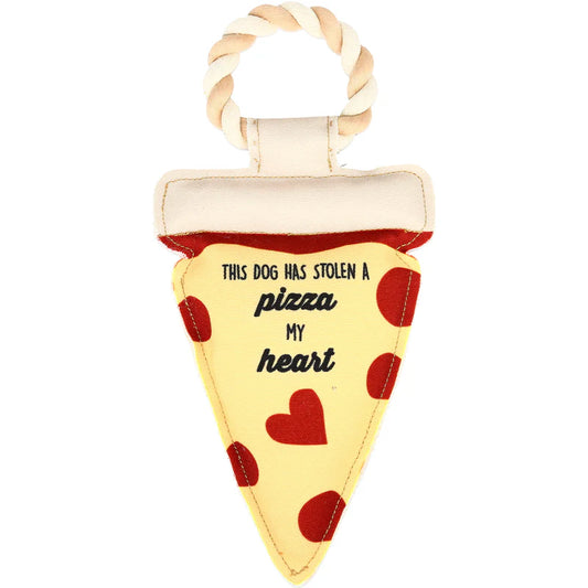 Pizza My Heart 13 Canvas Dog Toy on Rope - This dog has stolen pizza my heart
