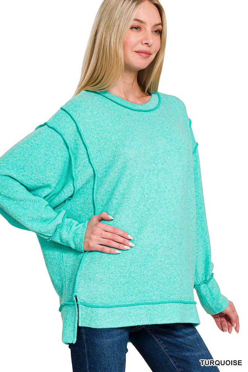 Brushed Melange Hacci Exposed Seam Sweater W/ Side