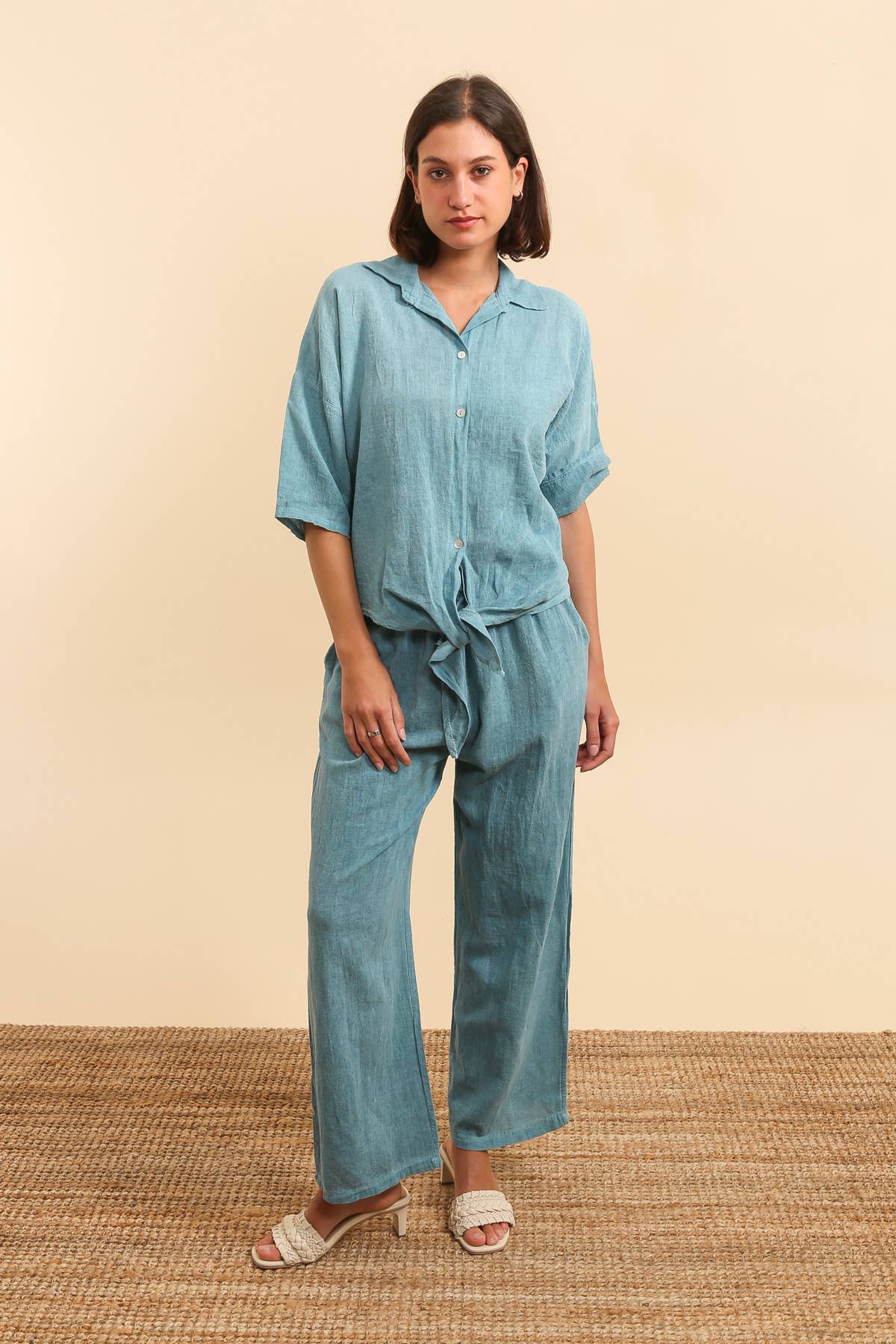 PLAIN LINEN AND COTTON PANTS Made in Italy