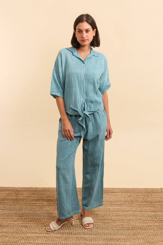 PLAIN LINEN AND COTTON PANTS Made in Italy