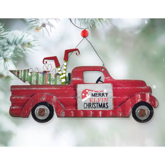Merry Elfin' Christmas Truck Ornament by Sunset Vista Designs