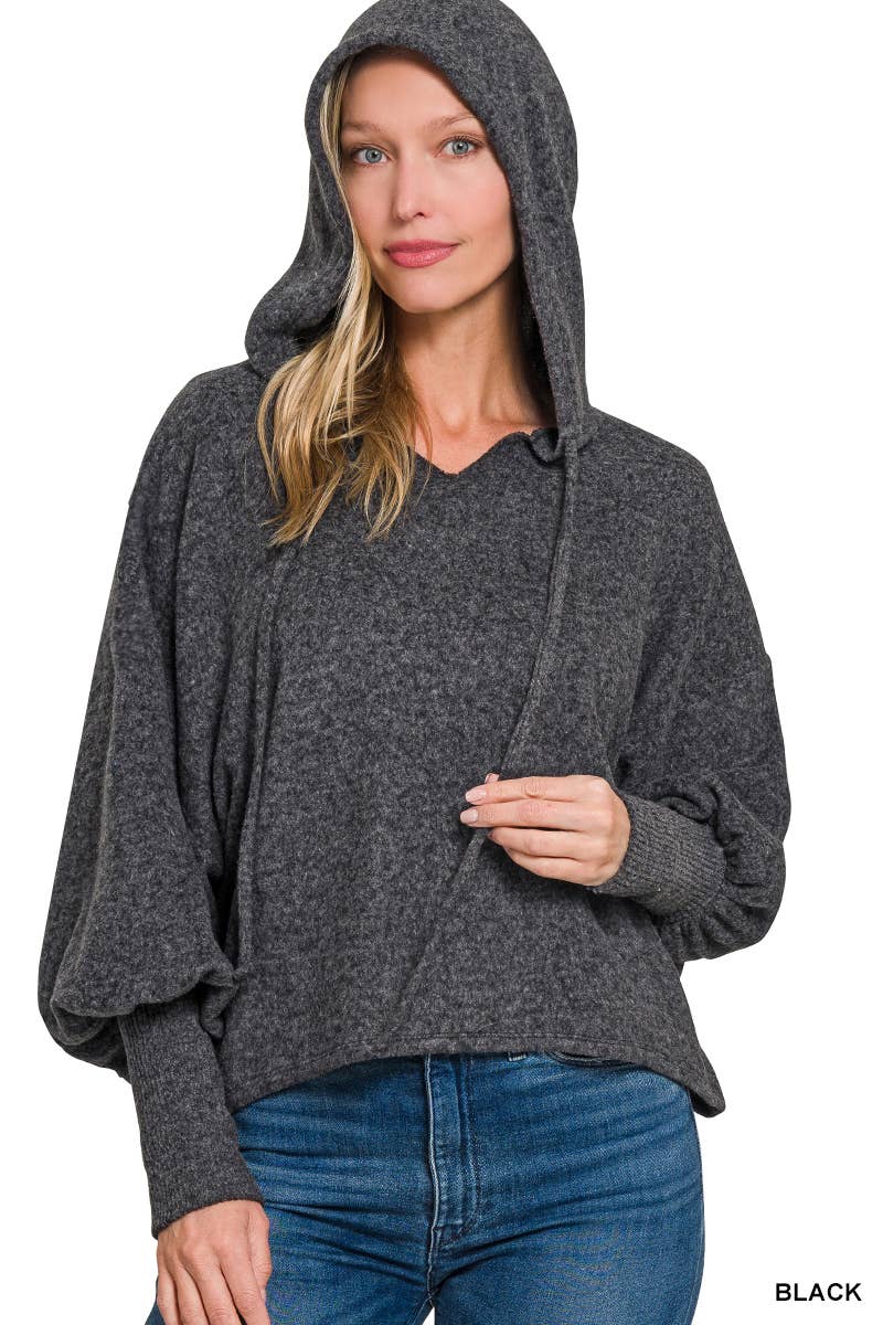 Soft Brushed Hacci Cropped Balloon Sleeve Hoodie
