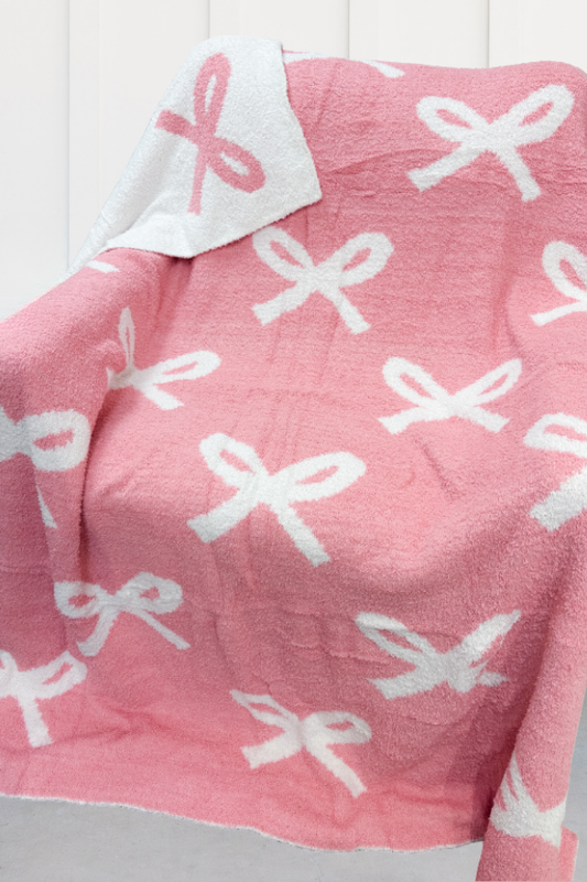 SC - ETA 3/2 - Pink and Cream Bow Luxury Blanket