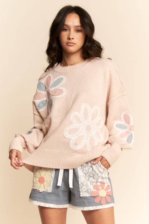 MULTI FLORAL PATCHWORK LONG SLEEVE SWEATER TOP by Davi & Dani