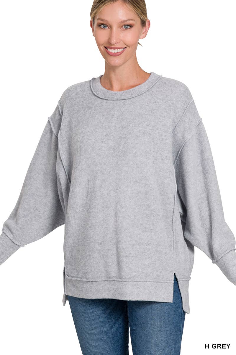 Brushed Melange Hacci Exposed Seam Sweater W/ Side