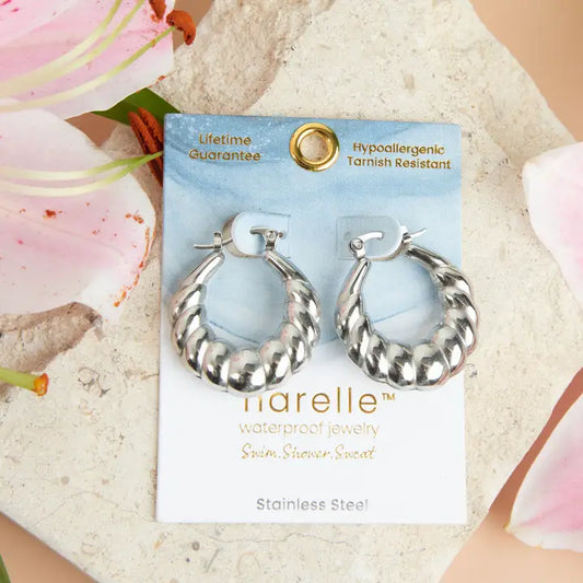 Twisted Chunky Pin Catch Hoop Earrings Narelle Waterproof Jewelry