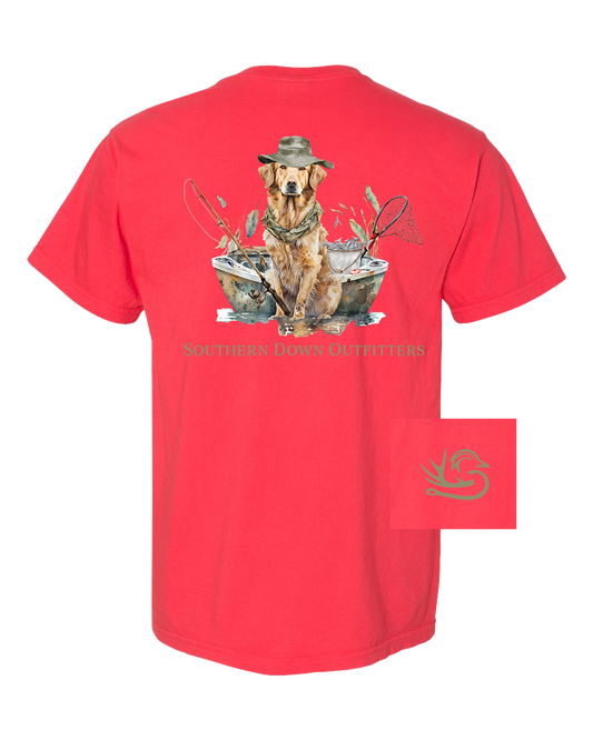 Dog in Boat Southern Down Outfitters Mens Short Sleeve Tee