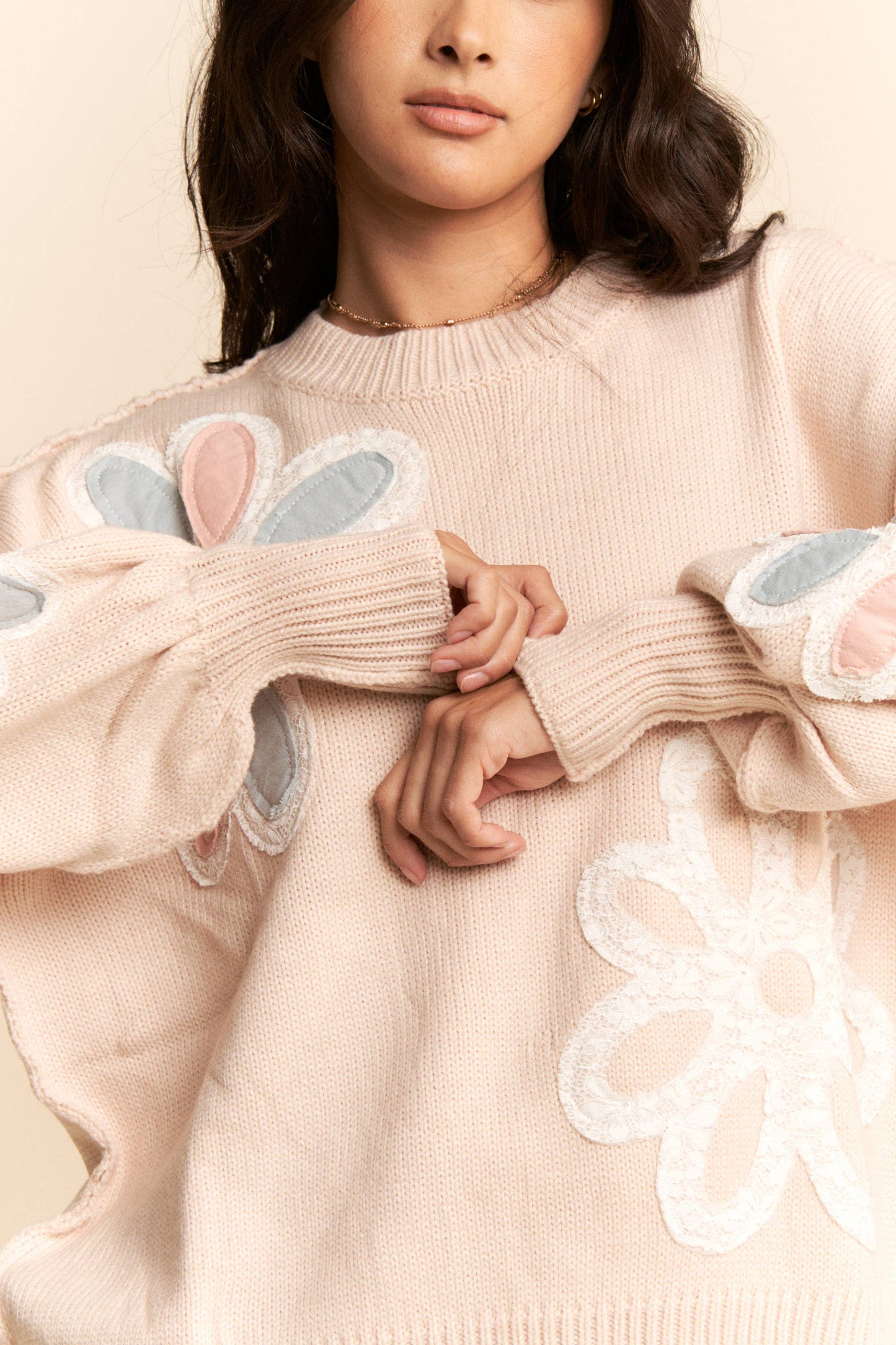 MULTI FLORAL PATCHWORK LONG SLEEVE SWEATER TOP by Davi & Dani