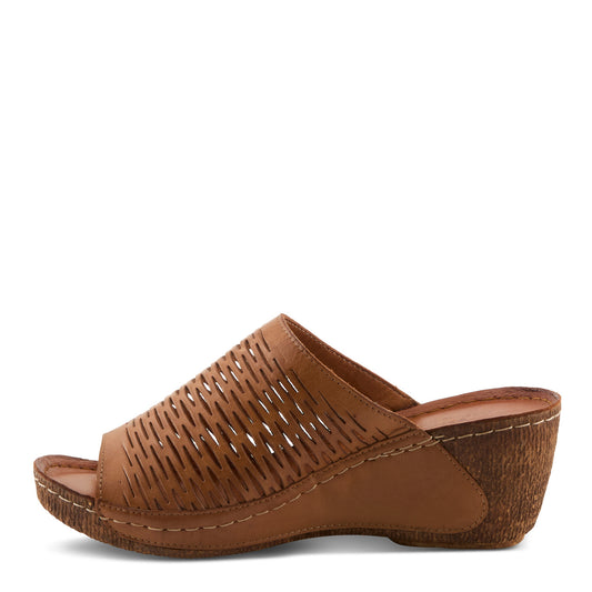 CUNACENA Brown Leather Mediterranean influenced Slide Sandal by SPRING STEP