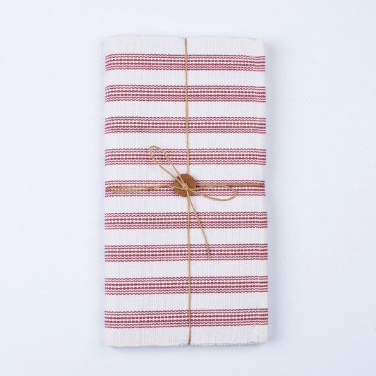 White & Red Stripe Woven Table Runner