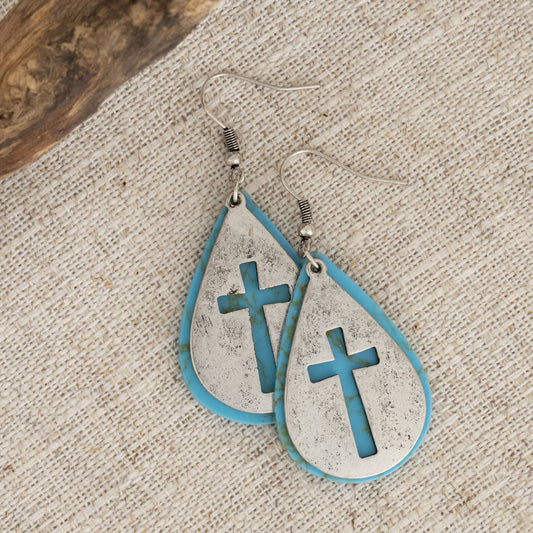 Beki Turquoise Cross Drop Earrings