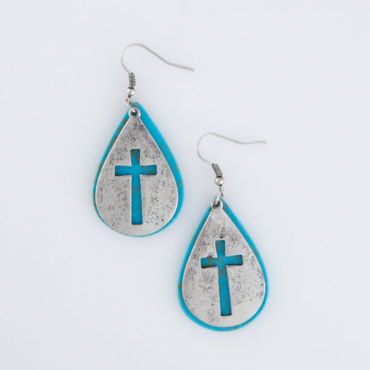 Beki Turquoise Cross Drop Earrings