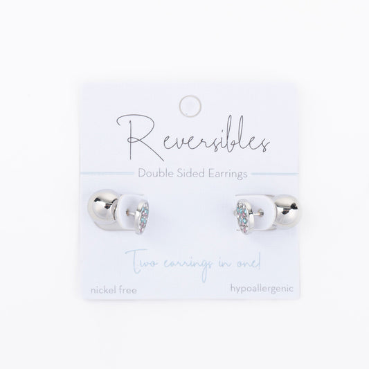 Pave Disc & Bead Reversible Earrings