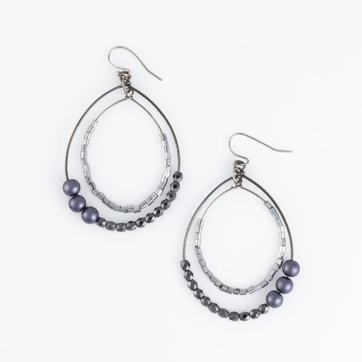 Andra Pearl Drop Earrings with Pearl & Hematite Beads