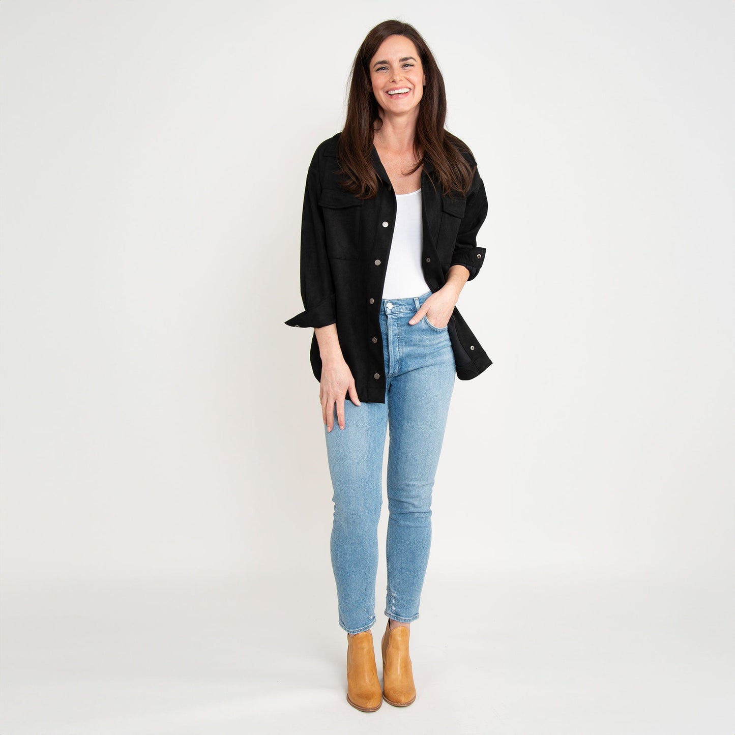Lennox Black Faux Suede Button Up Shacket