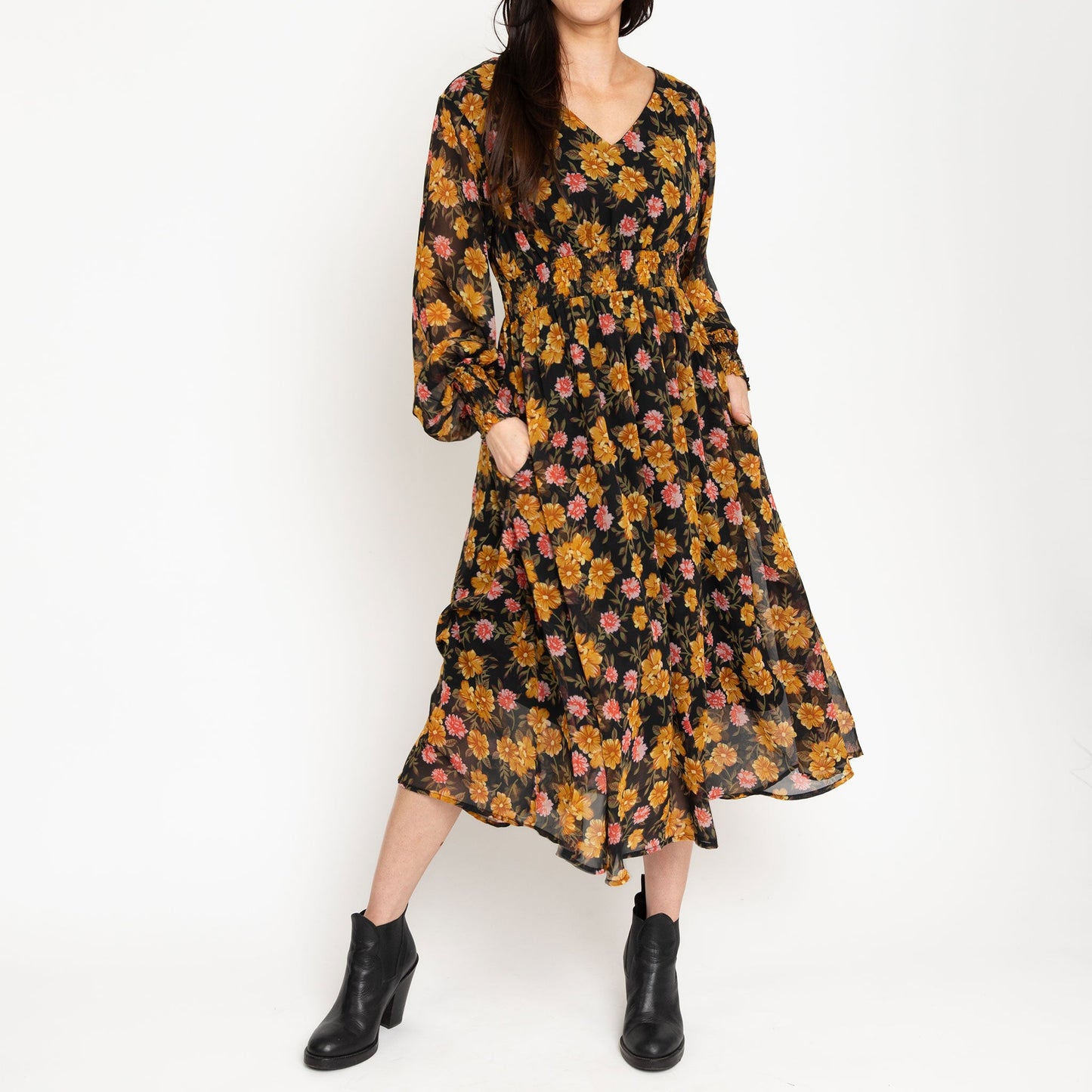 Brett Long Sleeve Floral Midi Dress