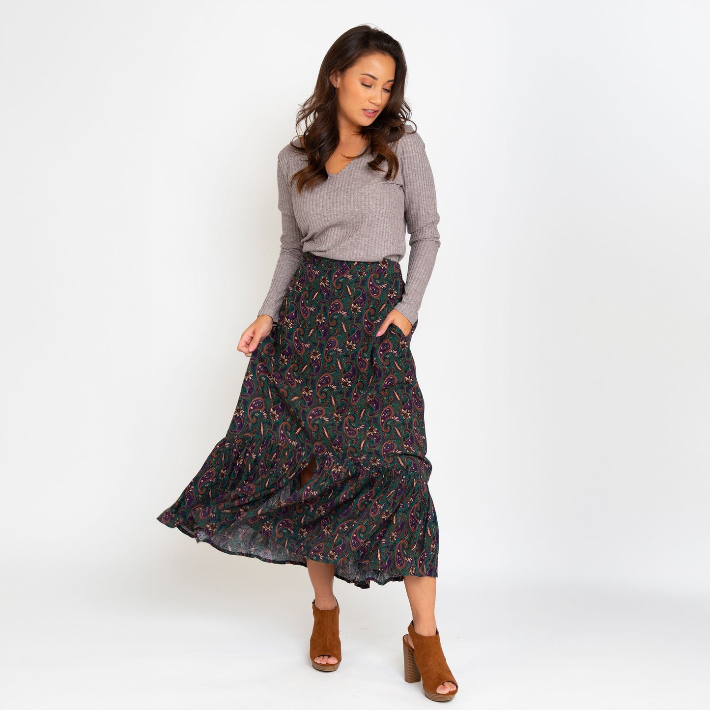 Joie Paisley Tiered Maxi Skirt