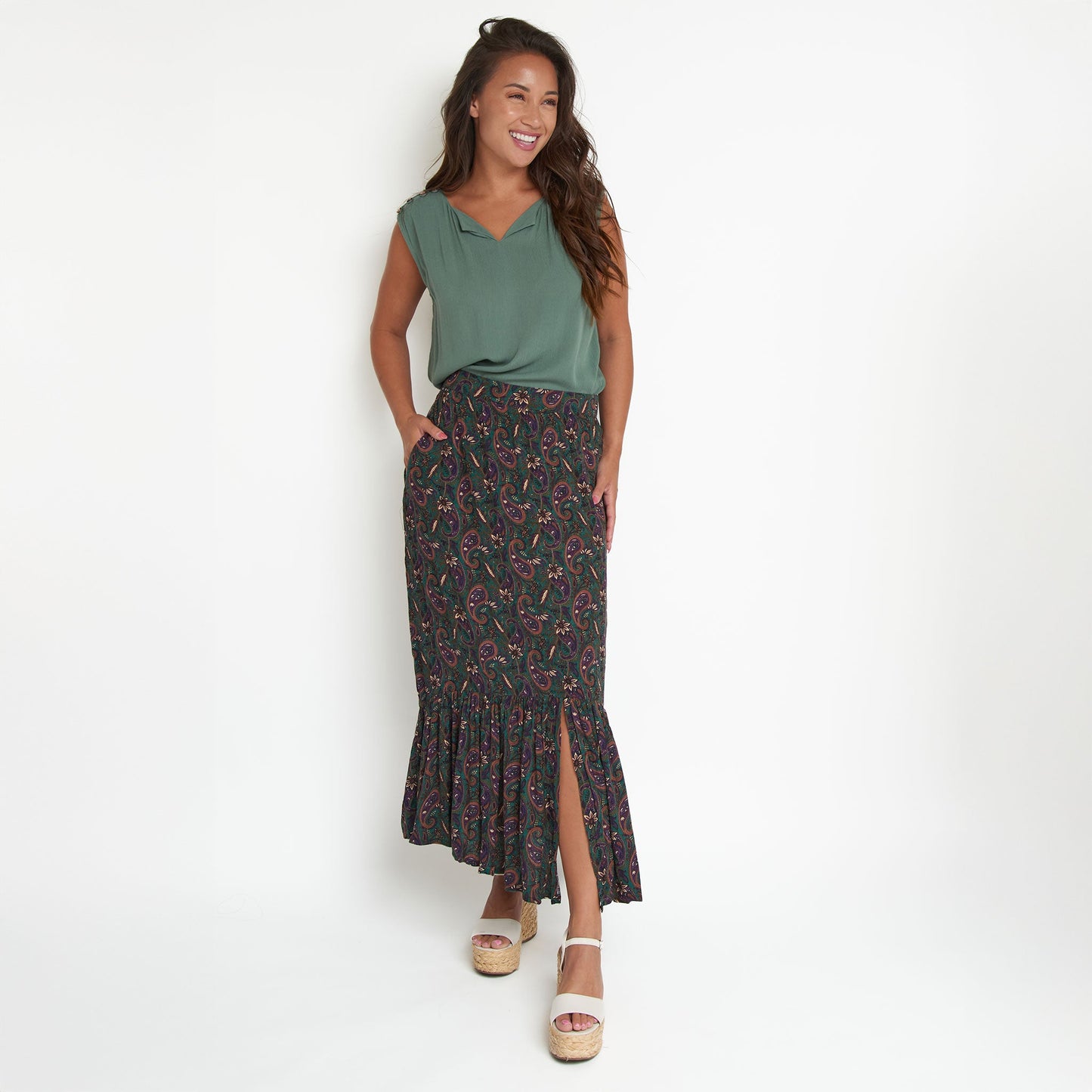 Joie Paisley Tiered Maxi Skirt