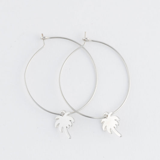 Dainty Palm Tree Charm Hoop Earrings