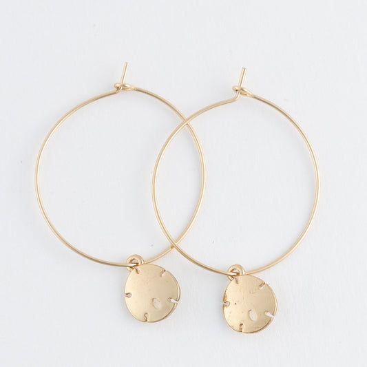 Dainty Sand Dollar Charm Hoop Earrings