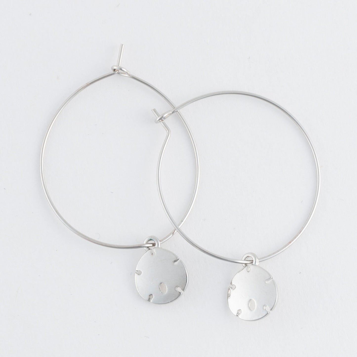 Dainty Sand Dollar Charm Hoop Earrings