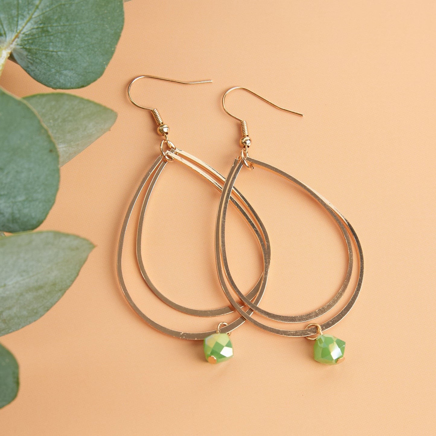 Acadia Jade Green Glass Gold Teardrop Drop Earrings