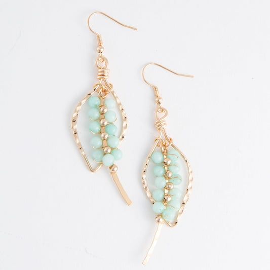 Acadia Soft Mint Glass Bead Gold Teardrop Earrings