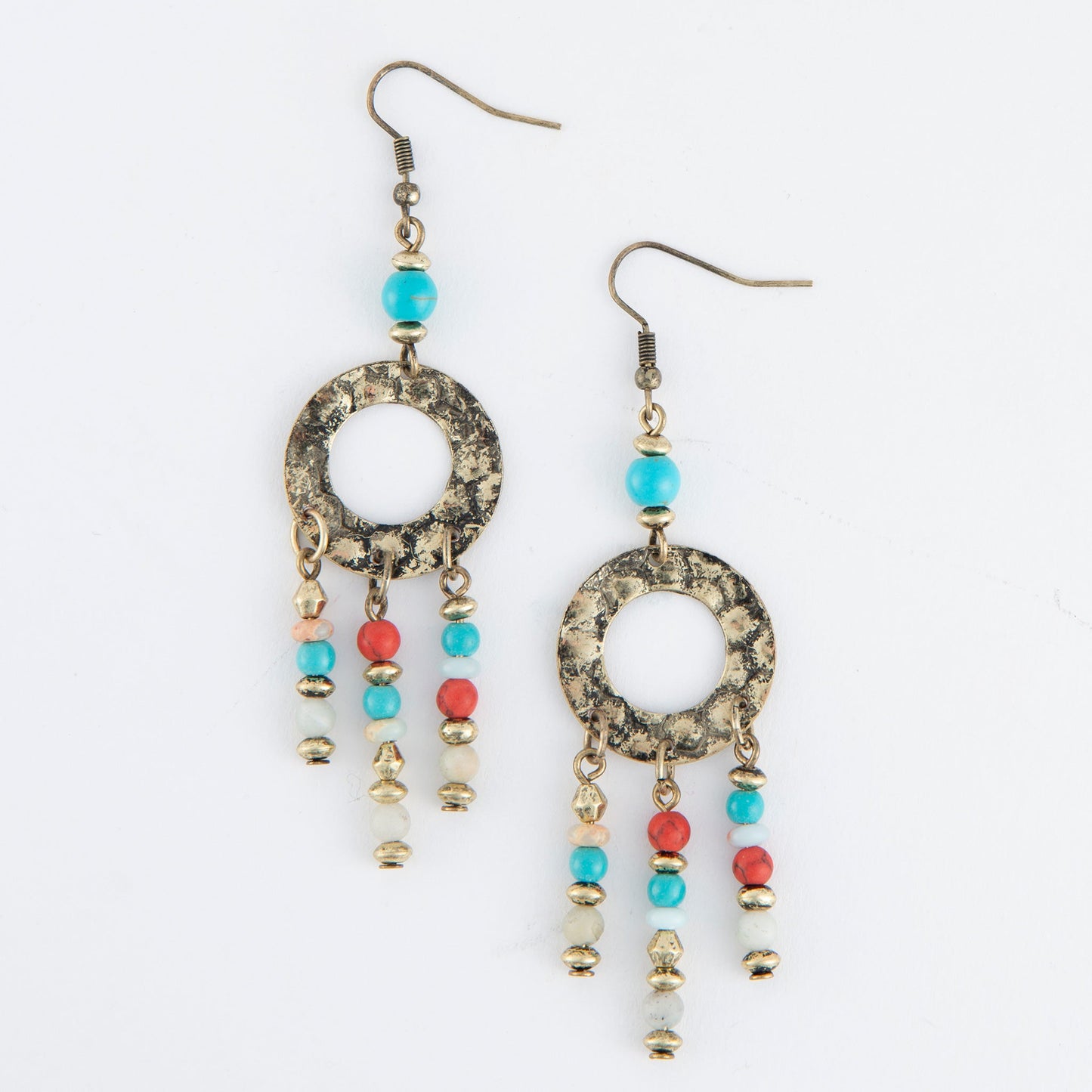 Wild Spirit Hammered Genuine Stone Gold Chandelier Earrings