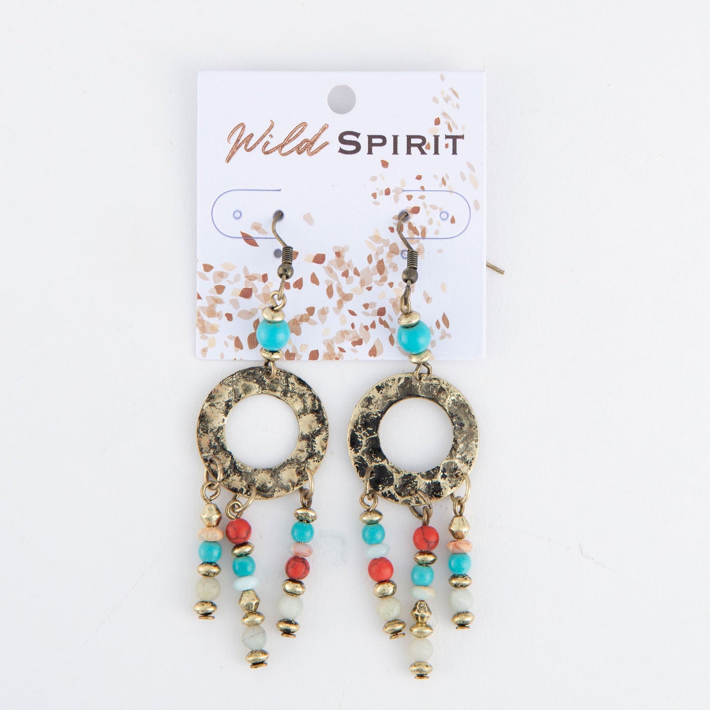 Wild Spirit Hammered Genuine Stone Gold Chandelier Earrings