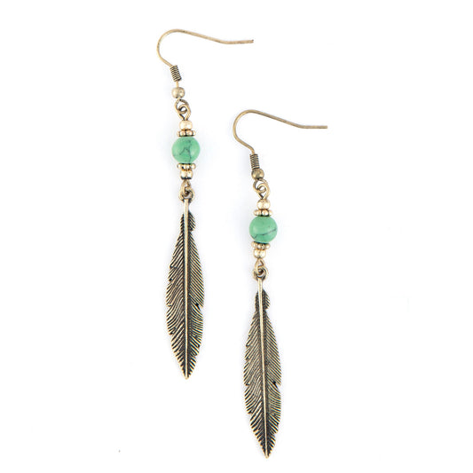 Wild Spirit Gold Feather Beaded Earrings